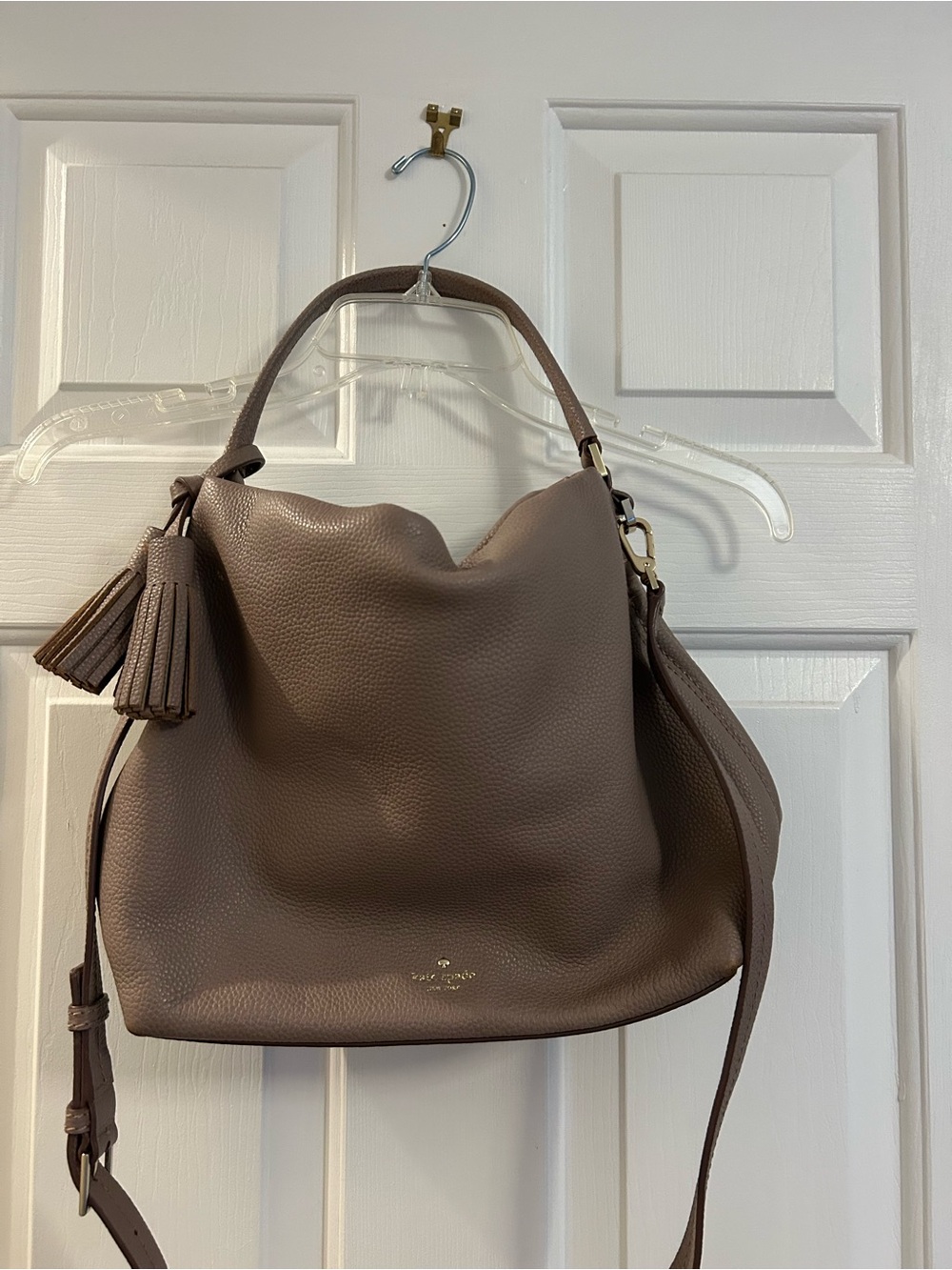 kate spade Pebbled Taupe Leather Hobo with Tassel